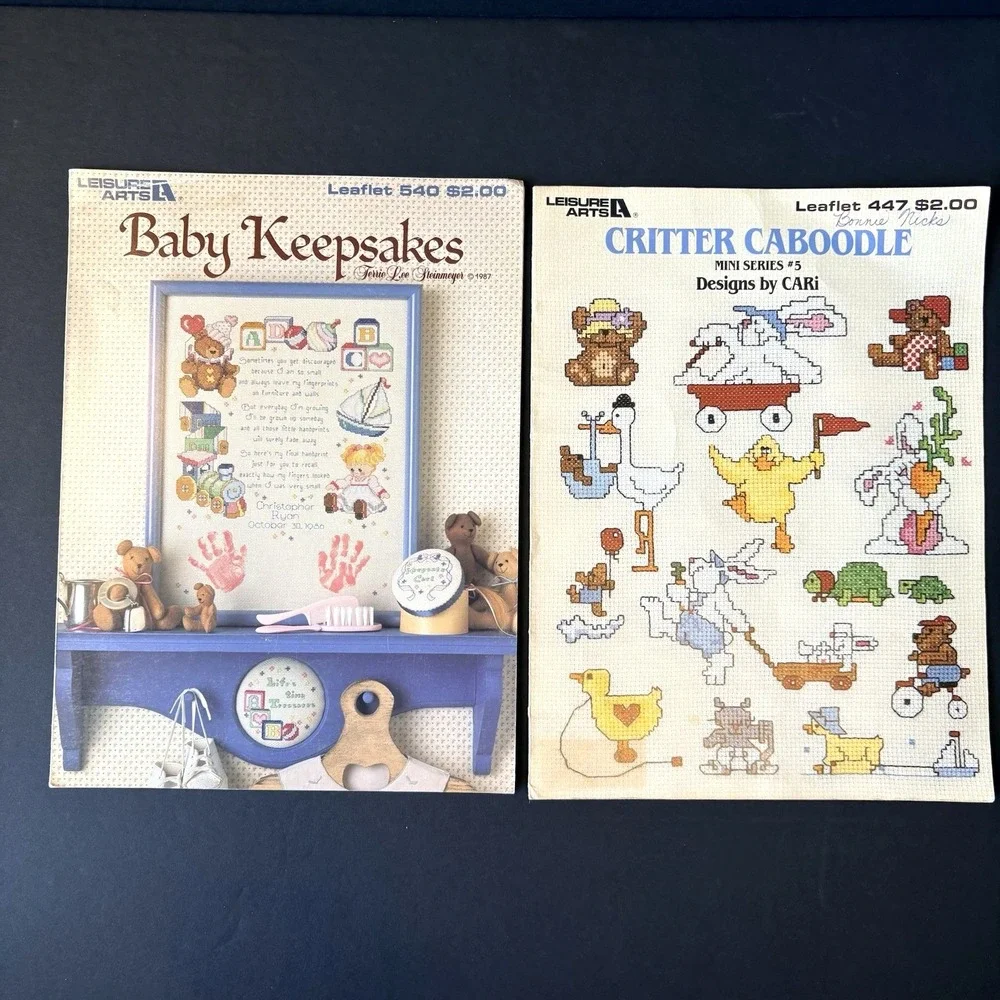 5 Vintage Leisure Arts Baby Kids‎ Knit Crochet Needlepoint Applique Sew Leaflets